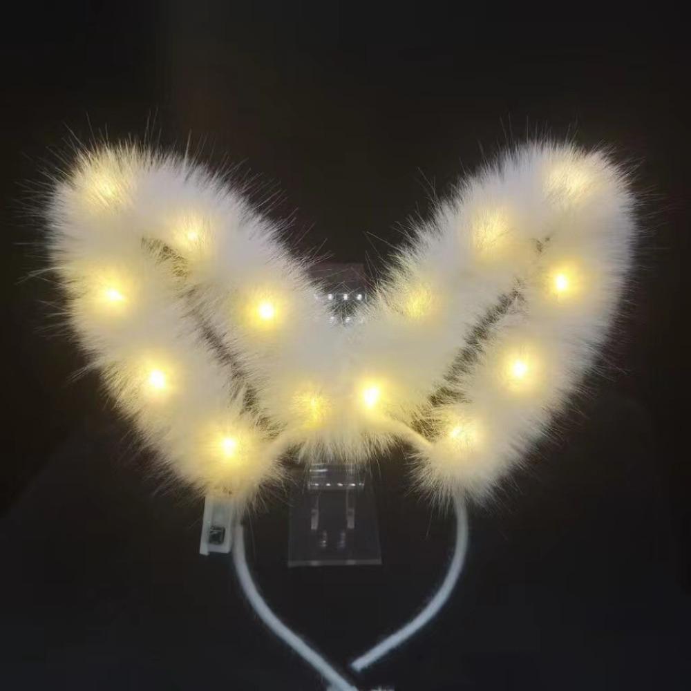 Realistic Glowing Plush Headband LED Light Luminous Bunny Headband  Amusement Park
