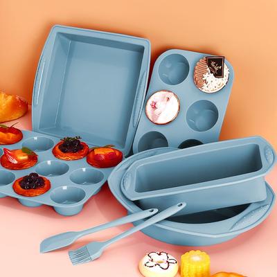 7in1 Silicone Bakeware Baking Set, Kitchen Bake Pans Molds Tray for Oven Round/Square Cake Pan, Loaf Pan, Muffin Pan