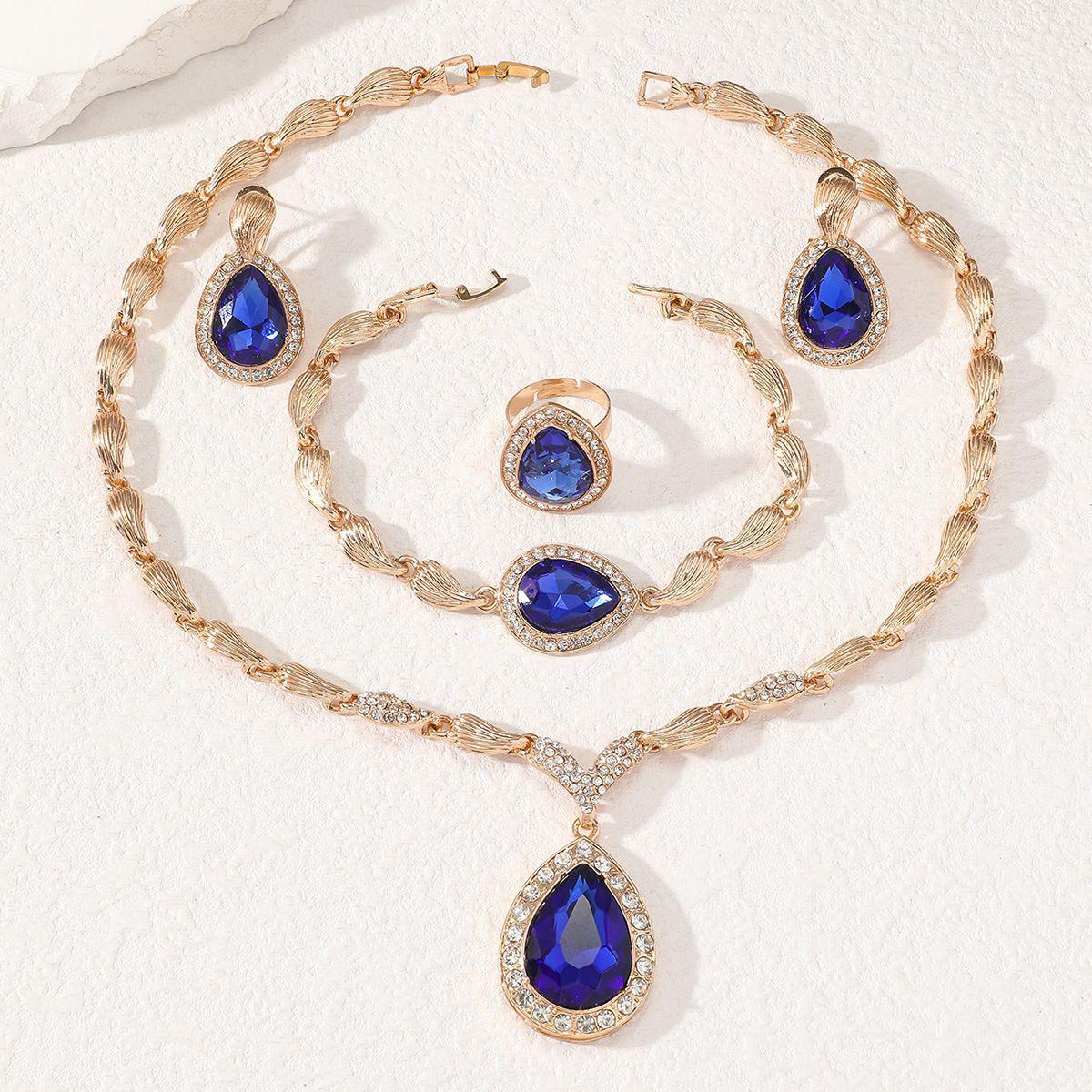 

4 шт./комплект ювелирных изделий ожерелье серьги браслет кольцо свадебные аксессуары синий