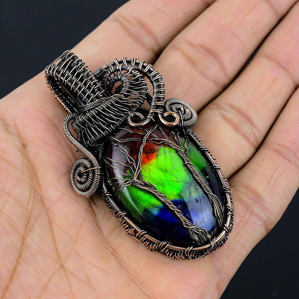 Tri Color Labradorite Pendant, Handmade Gemstone Pendant, 999 Copper Wire Wrapped Pendant Antique Jewelry, For Engagement Gift