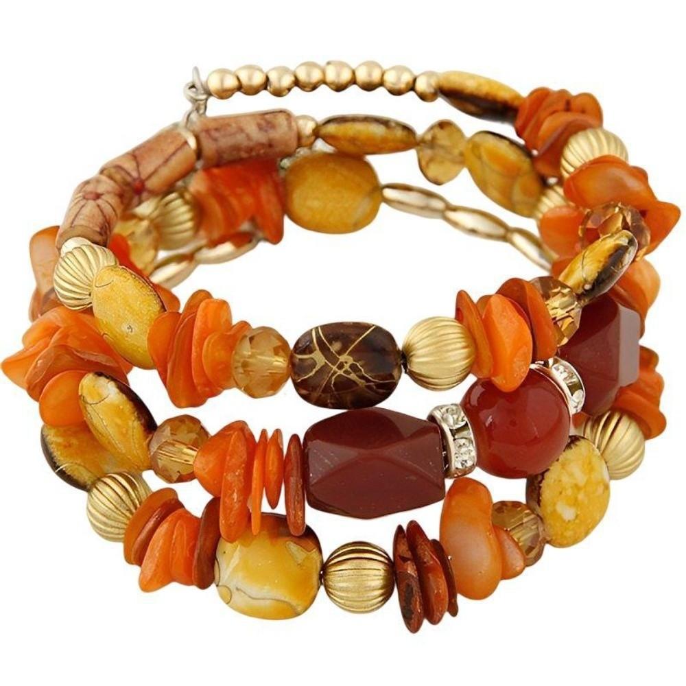 Mixed Color Charm Bracelets Resin Stone Beaded Bangles Ethnic Style Bohemian Bracelets Women Gift H