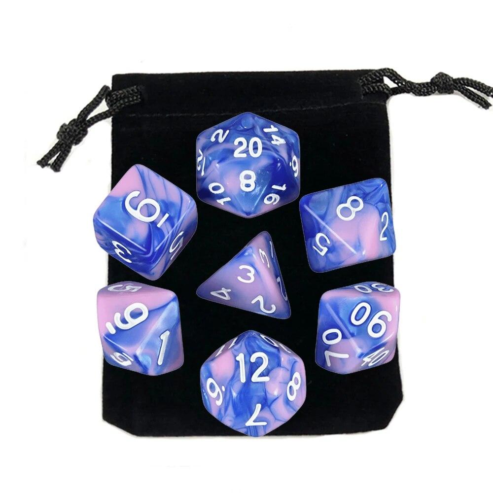 7pcs Dice with Bag DnD D4,d6,d8,d10,d%,d12,d20 Polyhedral Board Game Pieces RPG