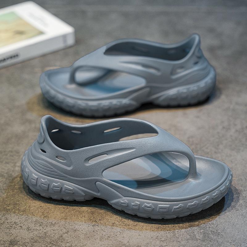 

Hole flip-flops 2025 new summer men s cover pinch foot platform sandals non-slip and wear-resistant beach slippers 45 серый