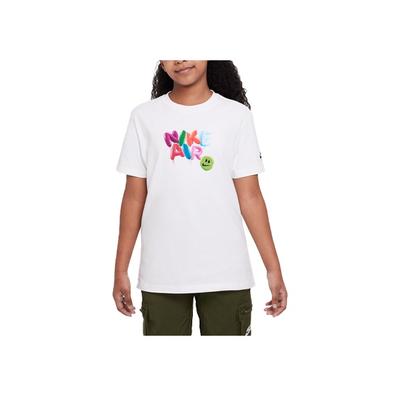 Sportswear Balloon Letter Print Loose Casual Round Neck Short Sleeve T-Shirt Kids Tops White FD0853-100