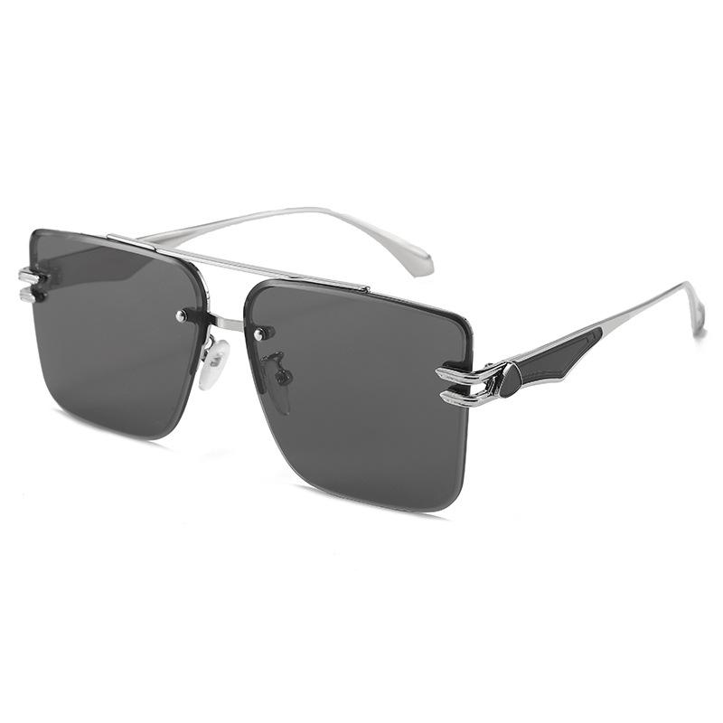 Double Beam Super Large Frame Half Frame Metal Double Beam Outdoor Sunshade Sunglasses Men'S Fashion Sunglasses