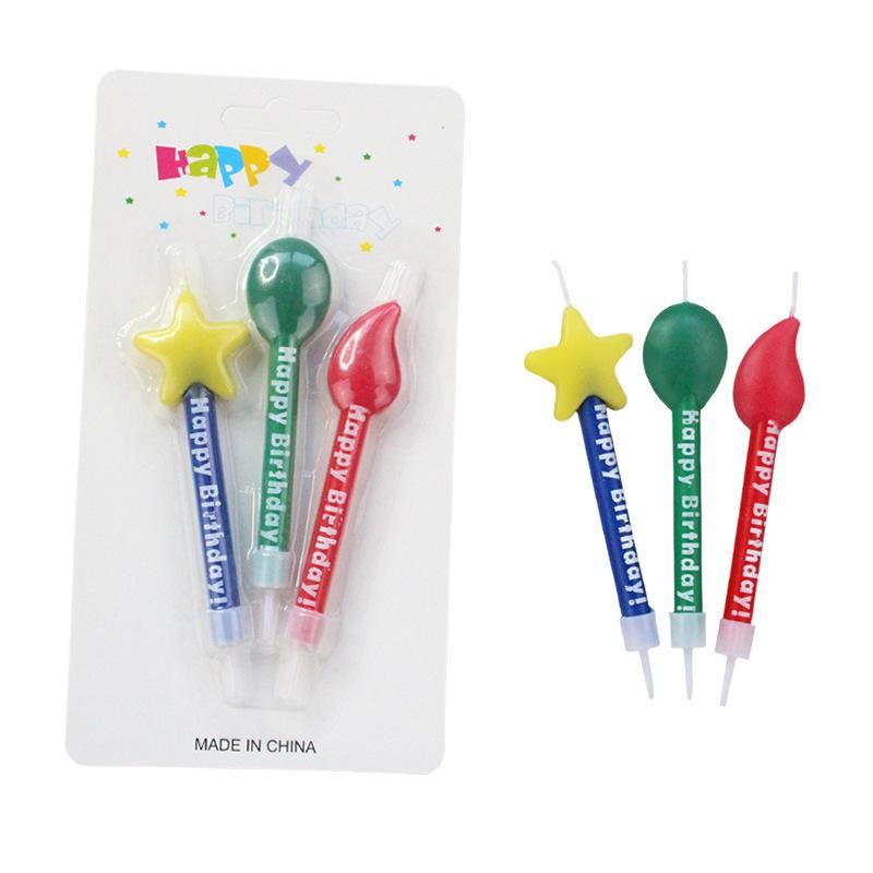 Ins Happy Birthday Letters Colorful Retro Candles Creative Pattern Stars Flame Balloon Party Candles