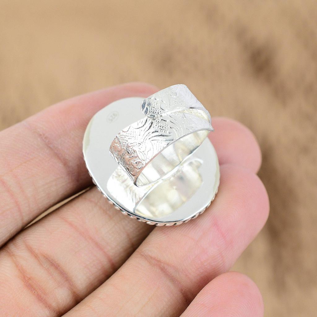 Gift For Women Promise Adjustable Ring 925 Silver Natural Larimar Gemstone