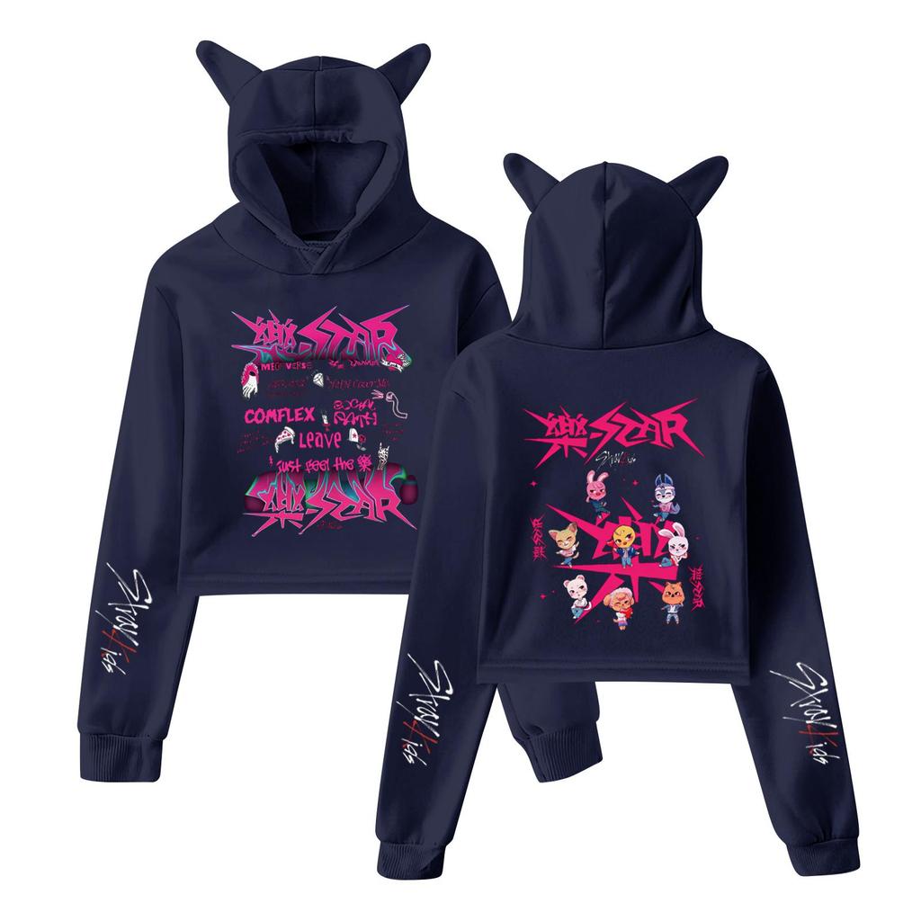 Stilvolles Damen-Kapuzenpullover-Sweatshirt mit Stray Kids-Aufdruck, trendiges langärmeliges Oberteil.