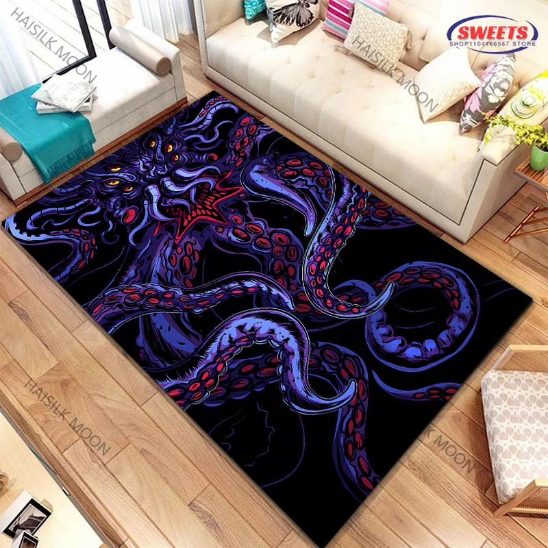 Dywan z nadrukiem o tematyce ośmiornicy olbrzymiej Nowość! Wytrzymałe do salonów, sypialni, biur, trwałe maty do prania w pralce