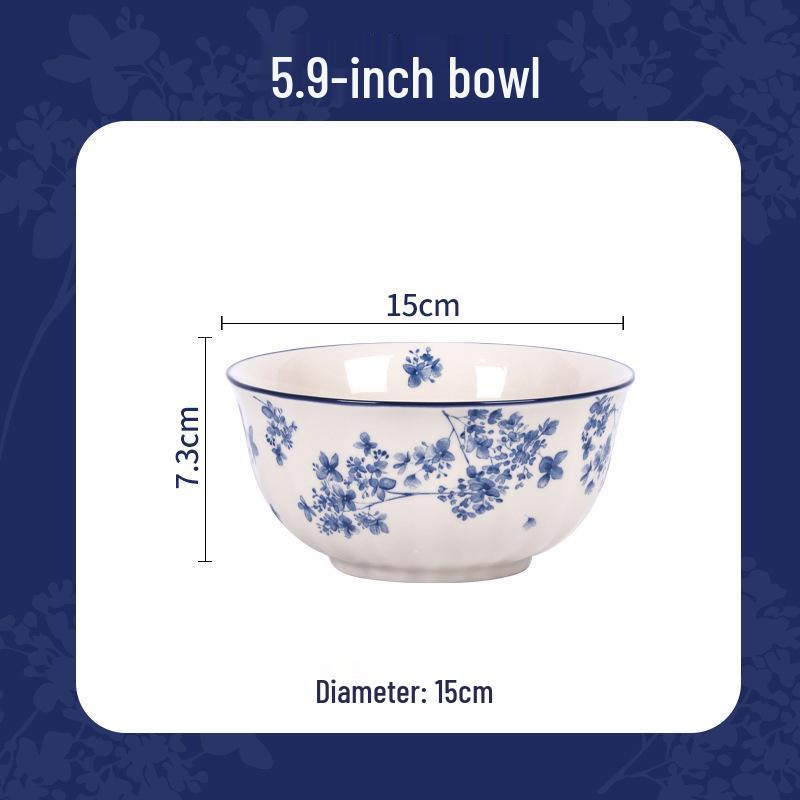 Shunxiang Jialan English Retro Ceramic Bowl & Plate Set - Underglaze Tableware for Soup & Rice.