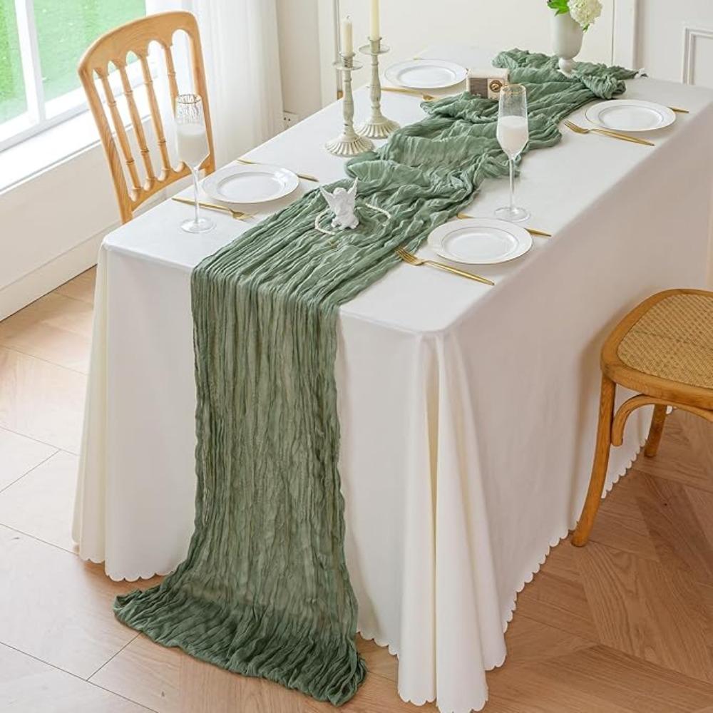 2 Pcs Table Runner Boho Cheese Cloth Cheesecloth Table Runner 90x300cm for Wedding Party Bridal Baby Shower Birthday Table Decorations