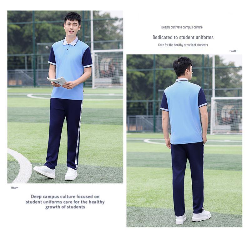 Summer School Sports Uniform Set for Middle and High School Students - Unisex Short Sleeve & Long Pants