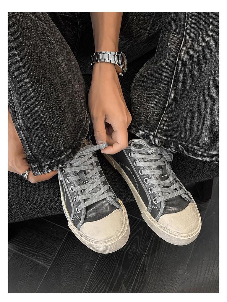 Men's Casual Distressed White Leather Shoes - Lightweight, Soft Sole, Versatile Fashion Sneakers X511