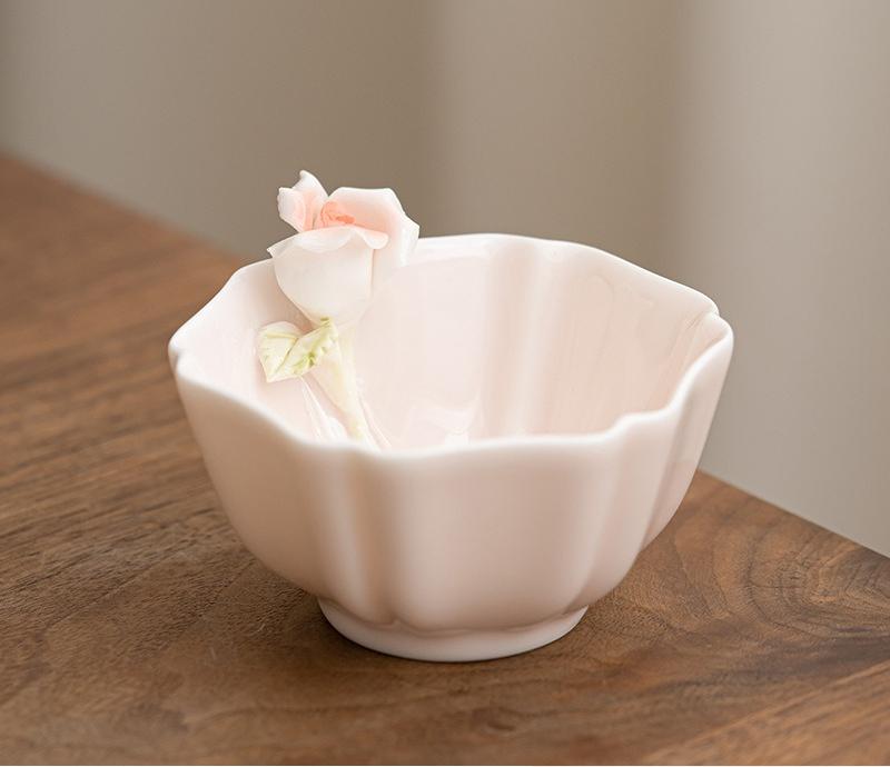 Pinch flower petal cup girls pink tea cup Chinese single tea cup personal exclusive master cup tea cup