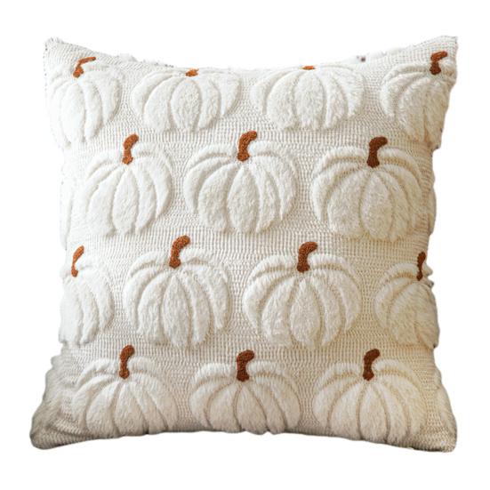 Decorative Pillow Case Embroidery Maple Leaves Pumpkin Pattern Pillow Cover Removable