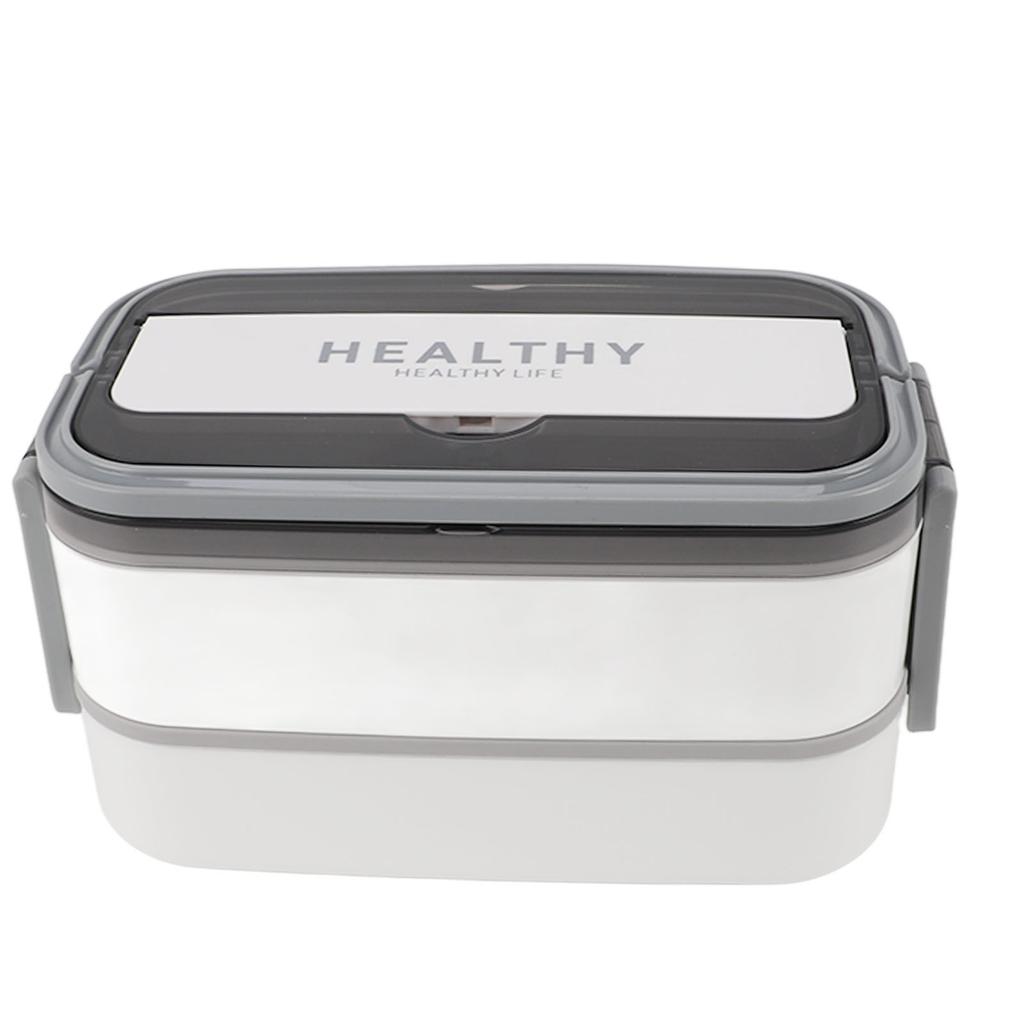 Doppelschichtige Bento-Box 316 Edelstahl Fächer Tragbare Lunchbox Mit Besteck Für Arbeit Schule Büro 1400ml Weiß