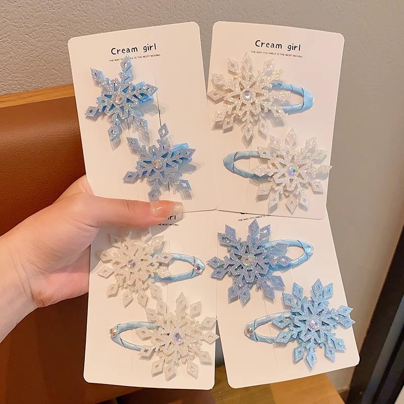 2PCS/set Princess Hair Clips Shining Up Snowflake BB Clip Lovely Girls Hairpins Children Christmas Headwear Barrettes Hair Accessories