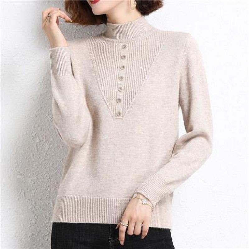 New sweater semi-turtleneck bottoming shirt medium and old women's autumn and winter clothes with knitted warm and thickened inside