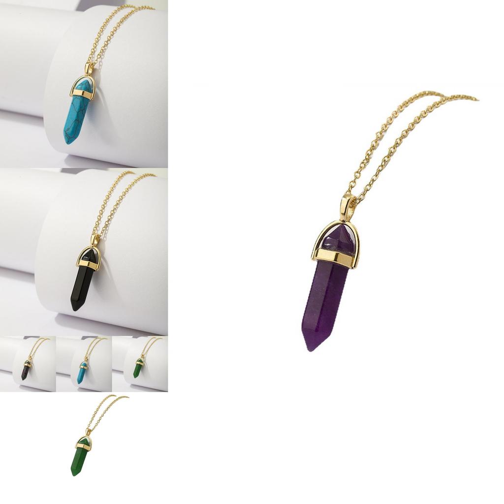 Elegant Geometric Alloy Pendant Necklace With Colorful Natural Stones For All Occasions