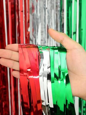 Christmas Tassel Curtain Christmas Party Decoration, 1x2m Red Silver Green Shiny Tassel Party, Background Party Decorations