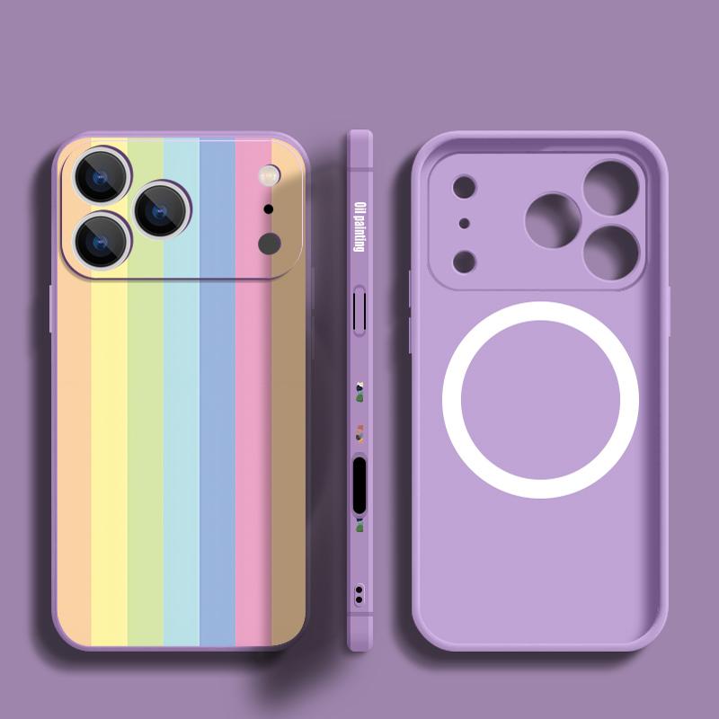 Magnetic For Magsafe Case For iPhone 17 Pro Max Colorful Stripe Dots Print Soft Silicone Phone Back Cover For iPhone 16 15 14 13 Pro Max 16e 17e