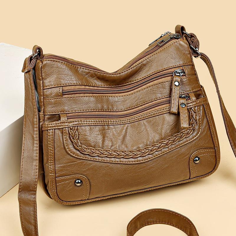 2025 Women's Soft Leather Shoulder & Crossbody Bag Versatile Multi-Pocket Shoulder Bag for Middle-Aged & Elderly