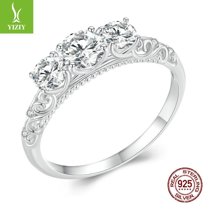 S925 Silver Luxury Mozzarella Diamond Ring, French Classical Pattern Platinum-Plated Ring Jewelry