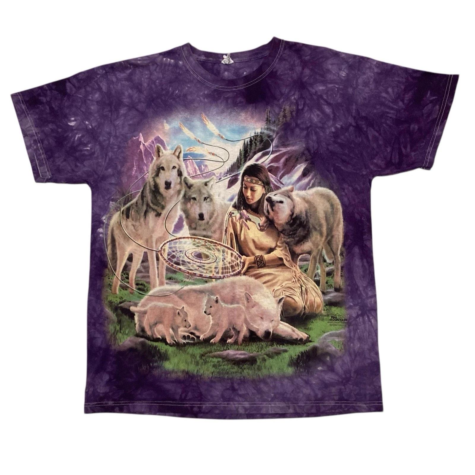 

VTG The Mountain Native Woman With Wolves Dreamcatcher Purple Large Jerzees 2003 XL
