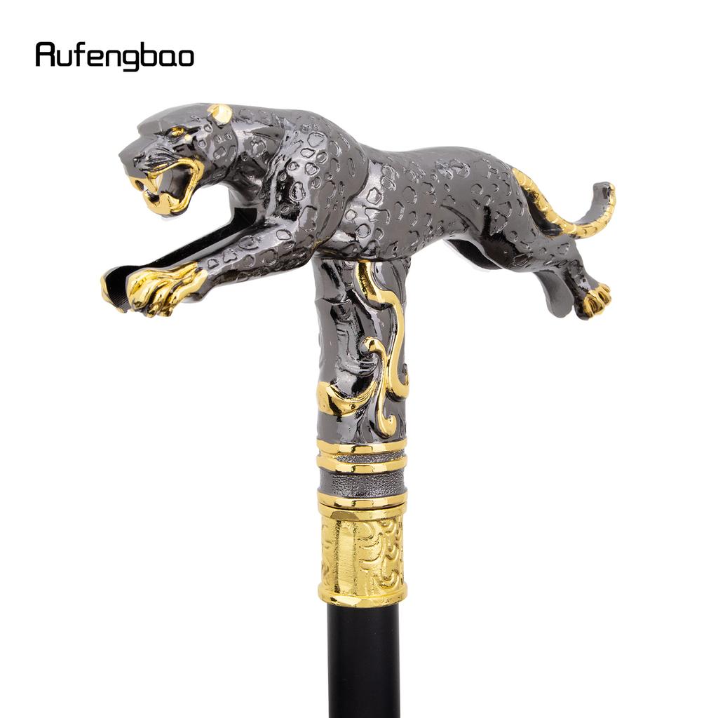 Gold-Schwarz Laufender Leopard mit Schwanz Gehstock Dekorativ Cosplay Party Modischer Stock Halloween Krummstab Stock 94cm