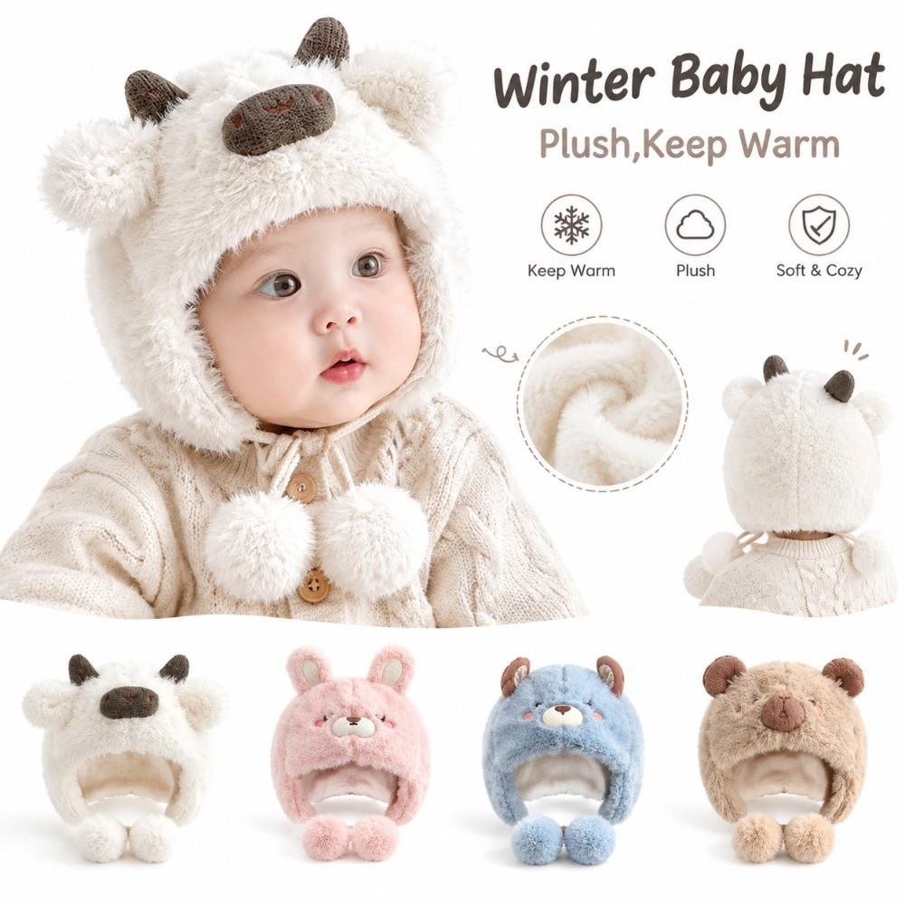 Cartoon Animal Winter Baby Hat Plush Ear Protection Cap Cute Kids Earflap Bonnet Hat  for Children