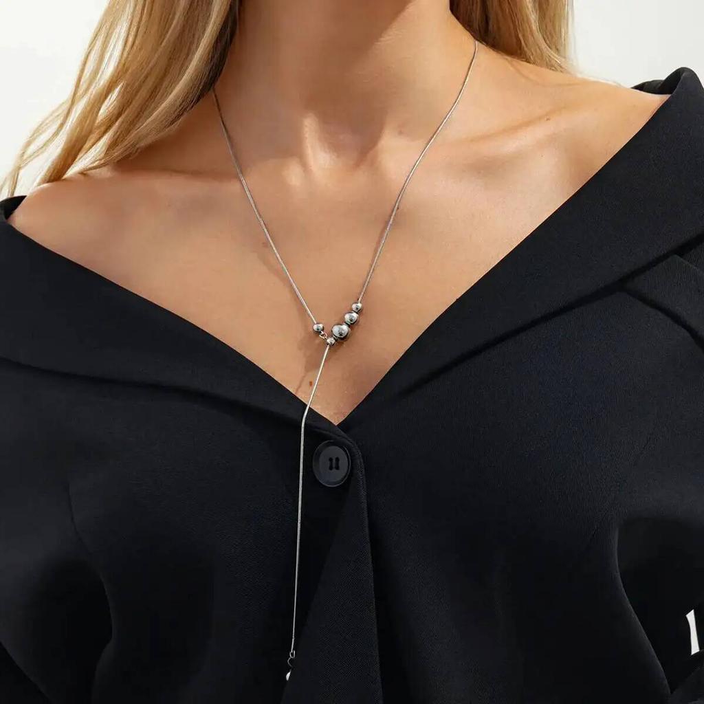 SHIXIN Minimalism Silver Color Tassel Long Chain Pendant Necklace for Women Charm Thin Clavicle Chains Party Jewelry Accessories