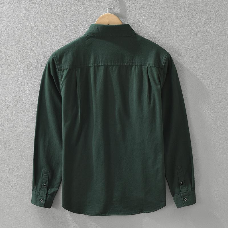 Casual Shirts for Men Japanese Style Green Long Sleeve Shirt Turn-down Collar Pure Cotton Shirt Spring and Summer New Men Tops