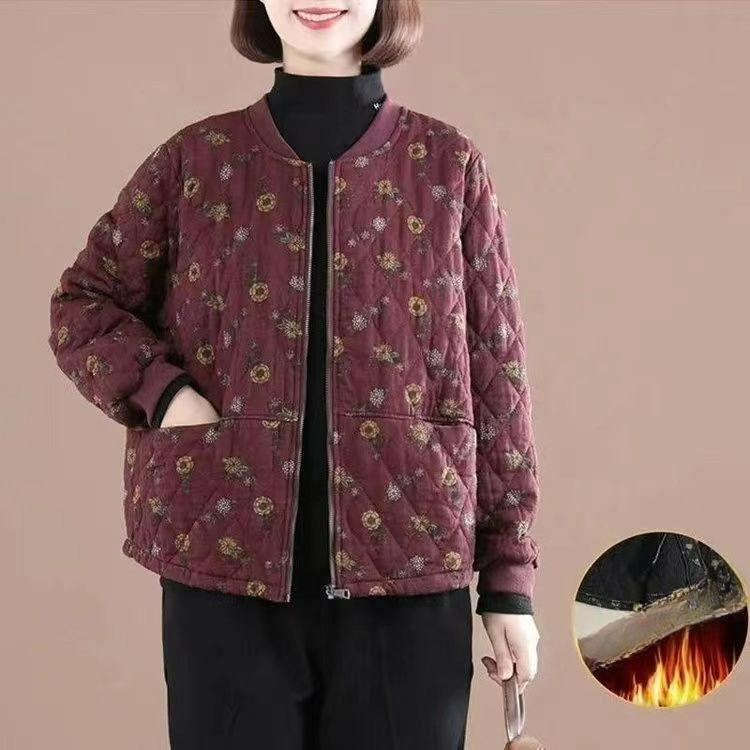 

Зимняя стеганая утолщенная куртка, хлопковая куртка с цветочным принтом, повседневная хлопковая куртка свободного кроя большого размера в западном стиле XXXL красный