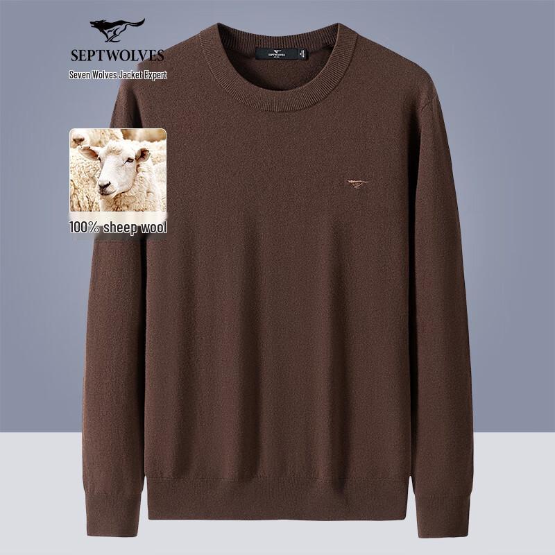 Septwolves Men's 100% Merino Wool Round Neck Sweater