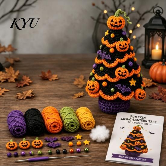 Materiały na Drzewko Świąteczne DIY Zestaw Szydełkowy na Halloween, Czarny Kot Dynia Wiedźma Rzemiosło Kapelusz Duch Zestaw do Tworzenia Rękodzieła do Dekoracji Domu, Wzory Ręcznie Robionych Prezentów