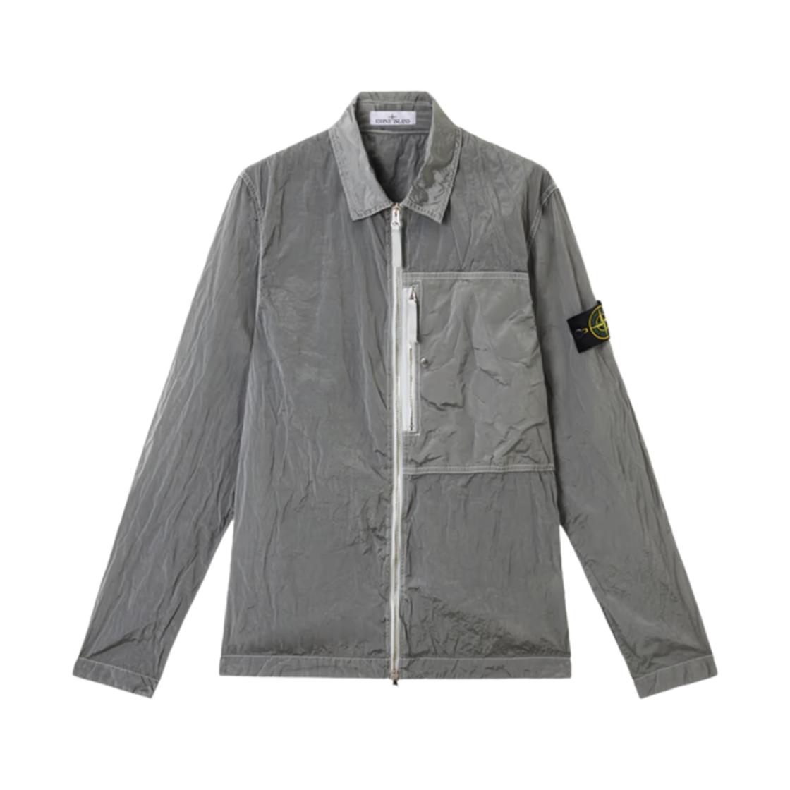 Stone Island Men's Silver/Gray Ss25 Nylon Metal Solid Logo Patch Zip Long Sleeve Jacket Jackets - K1s1512000-05S0019-V0061 Cm