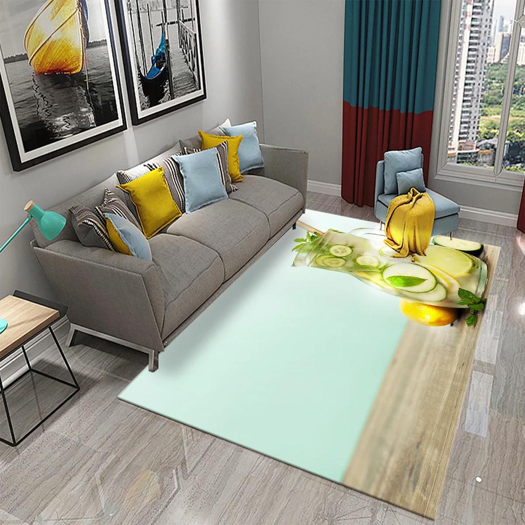 Yellow Lemon Rug Fruit Theme Carpet Pink Background Floor Carpets Bedroom Living Room Rectangle Rugs Decor Door Mat Yoga Mats