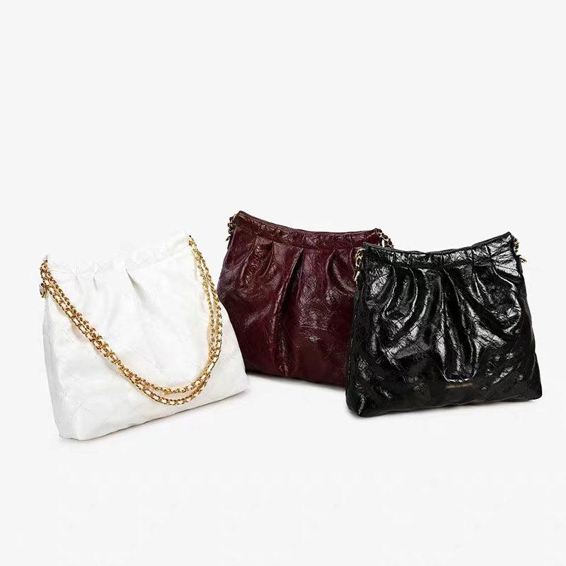 Leather Bag, New Mother and Child Chain Bag, Women's Bag, Large-capacity High-end Messenger Bag, Pleated Bag, Stray Bag.