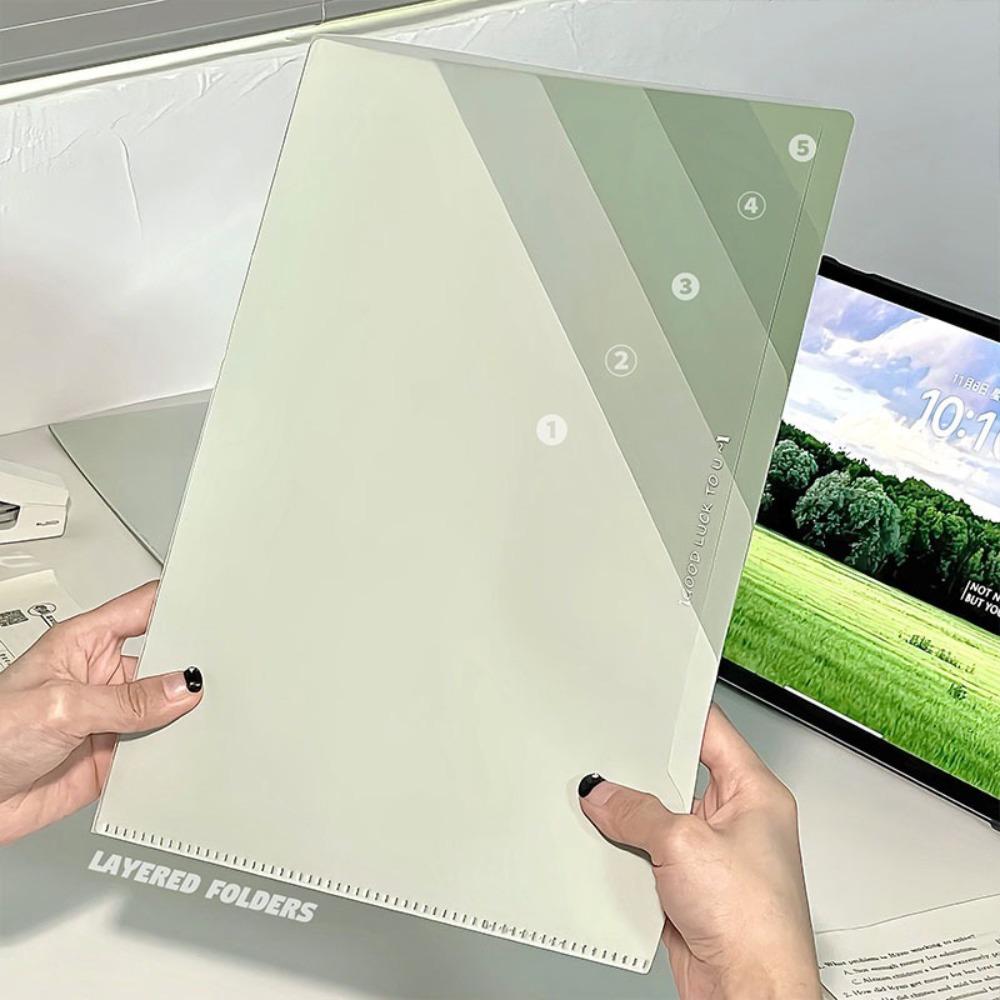 

High Quality PP A4 File Folder Six-Layer Gradient Color Test Paper Storage Clip L-shaped Large Opening File Organizer Students зелений
