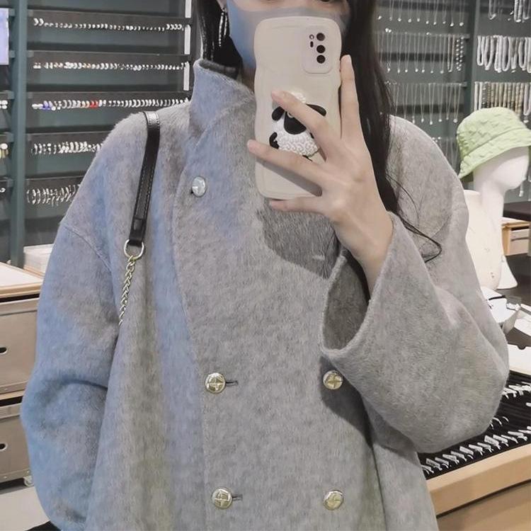 2024 Women's Thickened High-End Grey Wool Coat - Autumn/Winter Style