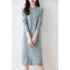 Women's Long Wool Knitted Dress - Over-the-Knee, Semi-High Neck, Loose Fit for Autumn/Winter