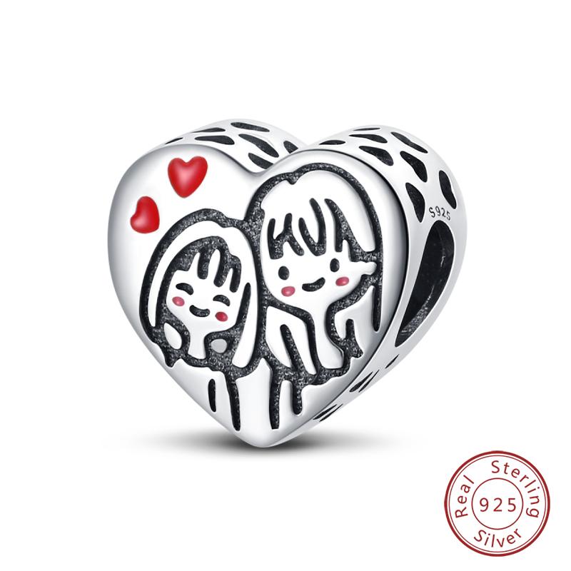 100% Copper Sisters Best Friends Series Charms Pink Heart Rose Beads Fit Qikaola Bracelet Diy Birthday Jewelry Gift