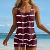 Women’s Striped Tankini Set with Square Neckline and Boyshorts Swimwear Two Piece Bathing Suit for Beach Pool