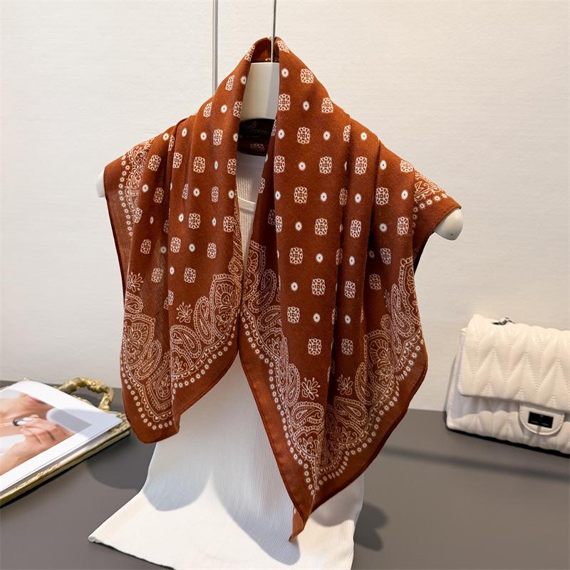 Cashew Herringbone Cotton Linen Small Square Scarf Silk Imitating Velvet Shawl Sun Protection Women's