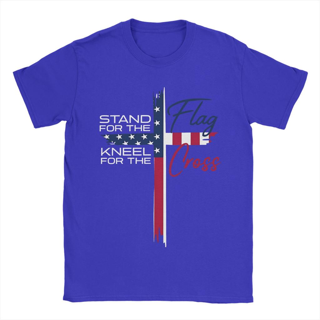 Men T-Shirt Stand For The Flag I Kneel For The Cross Awesome Pure Cotton Tee Shirt Short Sleeve  T Shirts Round Neck Tops Summer