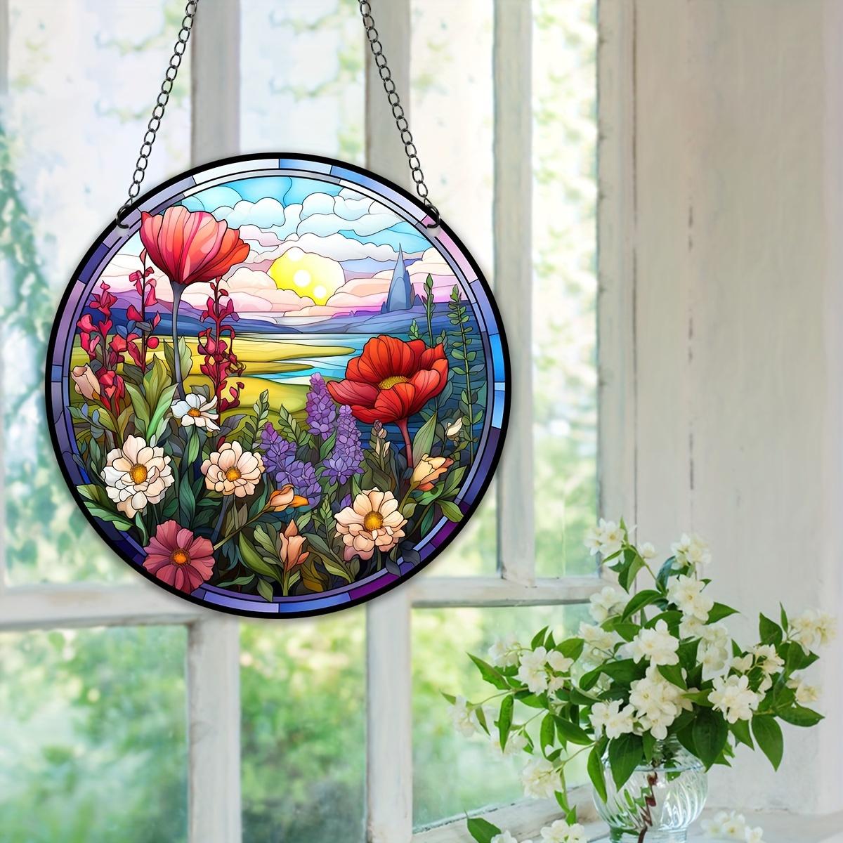 

Разноцветные витражные тюльпаны, деревянный ловец солнца, круглый подвесной декор для дома и сада, идеальный подарок на день рождения матери Wood