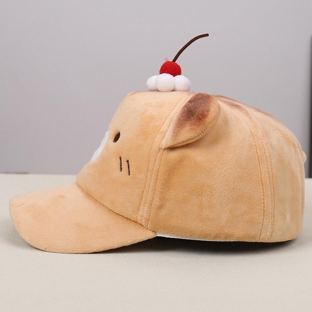 Cute Sweet Bear Sun Protection Cap Plush Cartoon Cat Duckbill Cap Cherry Baseball Cap  Daily