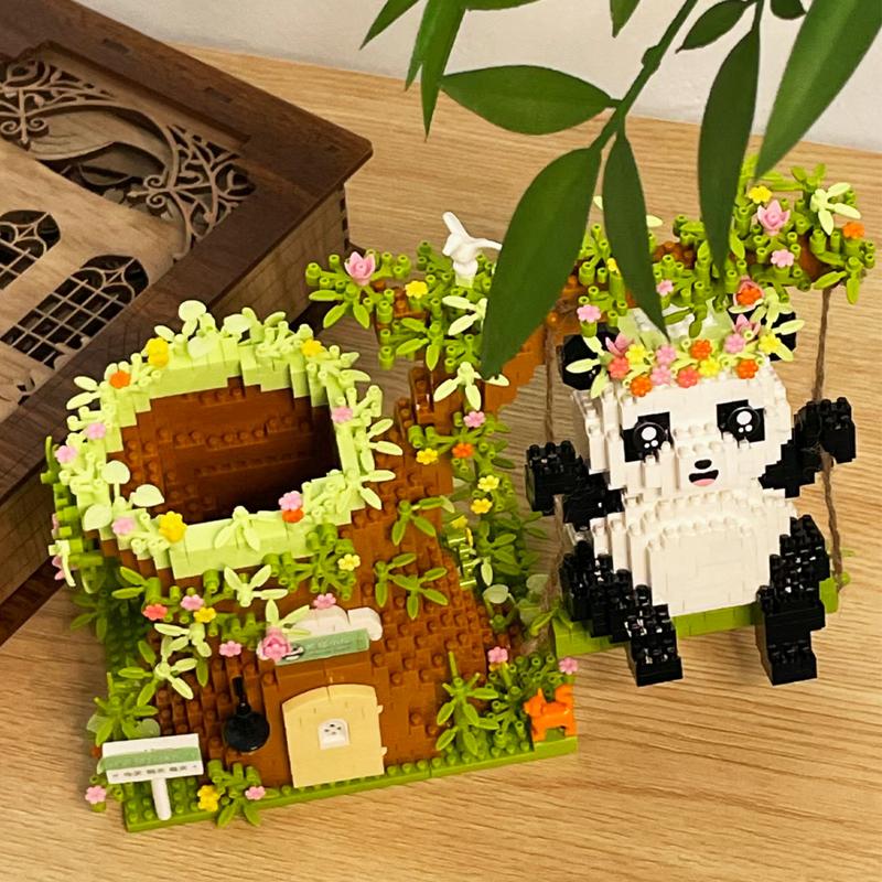1688PCS Panda Swing Building Blocks Educational Toys Micro Diamond Bricks Creative Pen Holder Kids Gifts