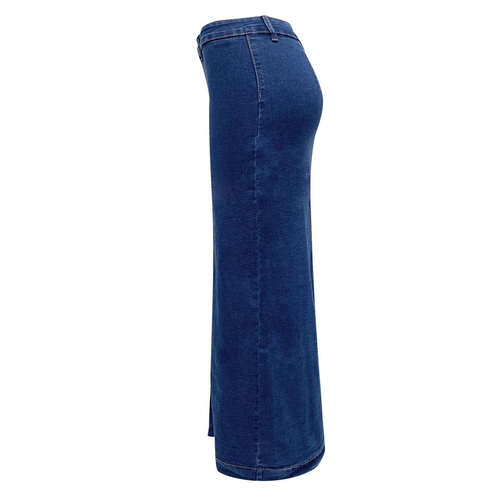 Damen Jeansrock mit Knopfleiste, unregelmäßigem Schlitz, hoher Taille, sexy, schmale Hüfte