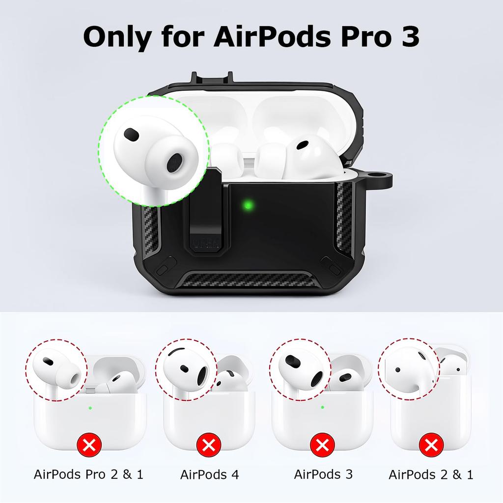 for Airpods Pro 3 Secure Lock Earphone Case Shockproof Hard Shell Full Protective Cover with Cleaning Pen for AirPods Pro 3